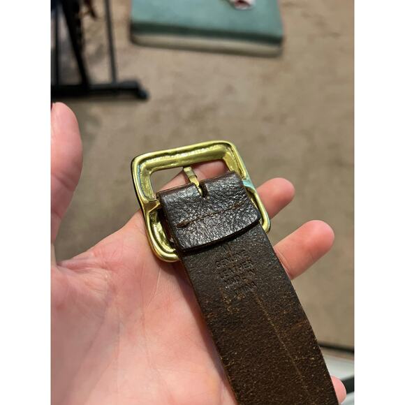 90s Brown Distressed Look Genuine Leather Square Gold Buckle Belt Size Medium main image 8